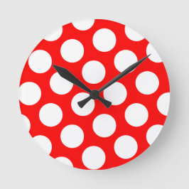 Big Red and White Polka dots Rund Klocka