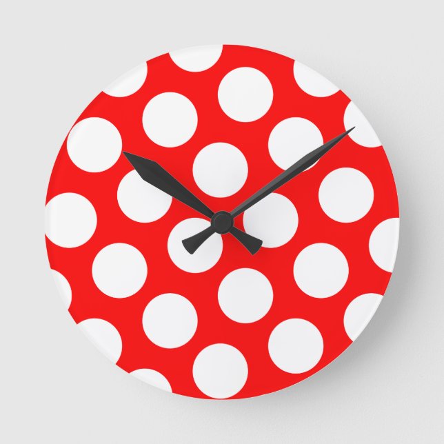 Big Red and White Polka dots Rund Klocka (Framsida)