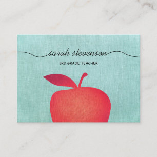 Big Red Apple Chalkboard School Teacher Linen look Visitkort