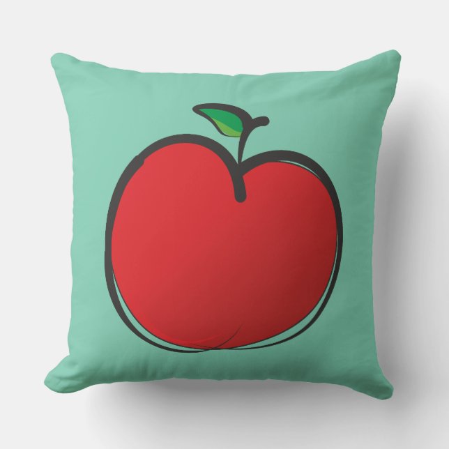 Big Red Apple Teckning på Blekens Grönt - bakgrund Kudde (Framsida)