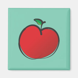 Big Red Apple Teckning på Blekens Grönt - bakgrund Magnet