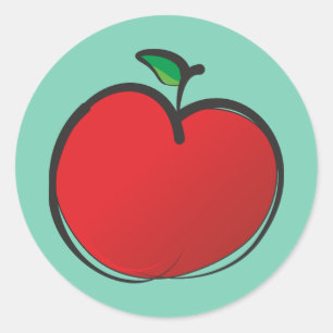 Big Red Apple Teckning på Blekens Grönt - bakgrund Runt Klistermärke