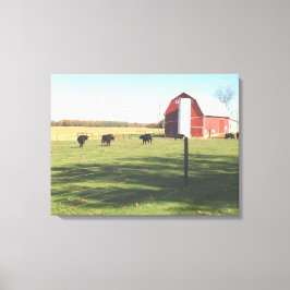 Big Red Barn and Cattle Pasture Canvastryck