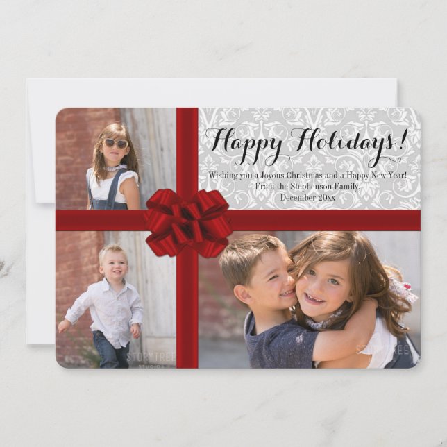 Big Red Bow 3-fotojulkort Julkort (Framsida)