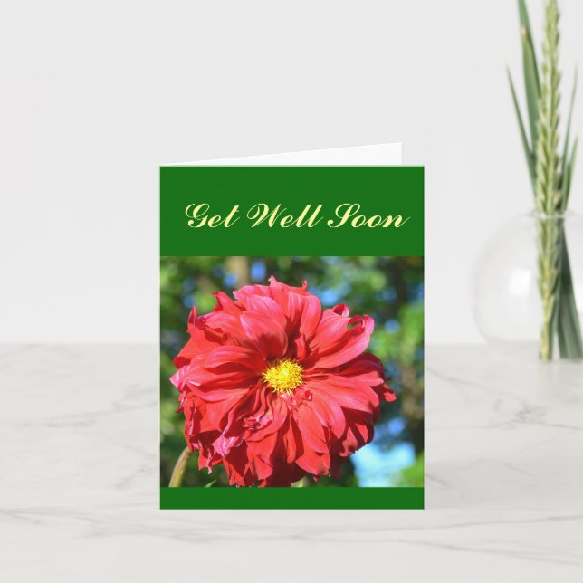 "Big Red Dahlia with Gult 'Button' Center" Kort (Framsida)