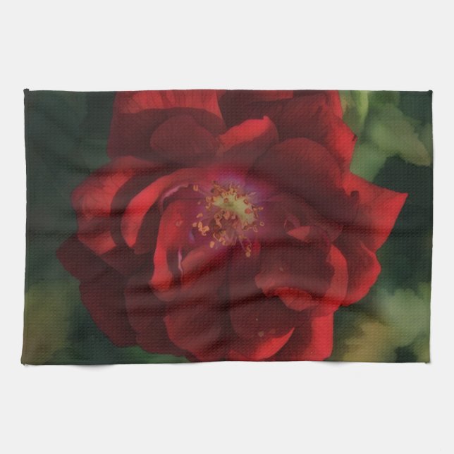 Big Red Dramatic Rose Art Kitchen Towel Kökshandduk (Horisontell)