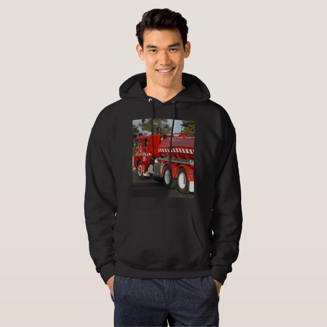Big_Red Fire Engine, Manar Black Hooded Sweatshirt (Hel framsida)
