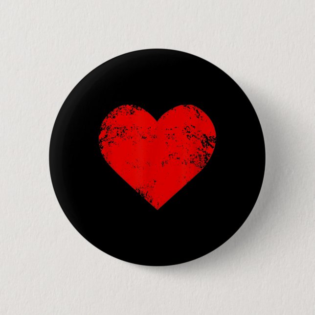 Big Red Heart Distress Valentines day Gift Top T Knapp (Framsida)