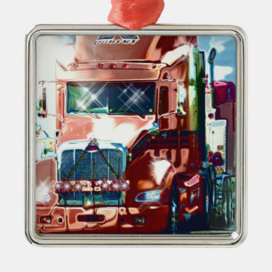 Big Red Heavy Lastbil för Truckers & Lastbil-Älska Julgransprydnad Metall