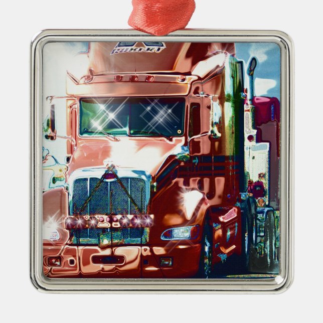 Big Red Heavy Lastbil för Truckers & Lastbil-Älska Julgransprydnad Metall (Framsidan)