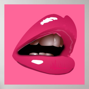 Big Red Läppar Rosa Poster