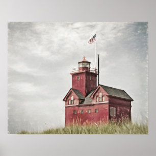 Big Red Lighthouse Impressionism Poster