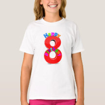 Big Red Number 8 med Typography Birthday T-shirt