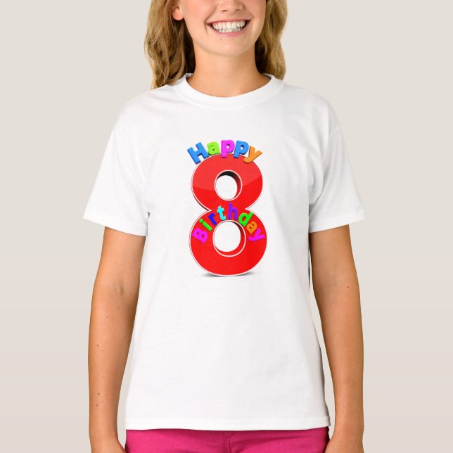 Big Red Number 8 med Typography Birthday T-shirt (Framsida)