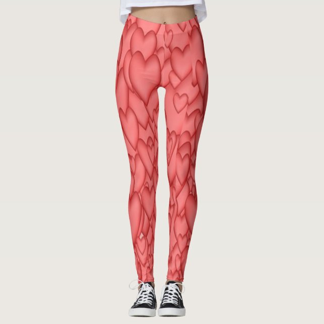 Big RED & ROSA Hearts! YOGA BYXOR Comfy Leggings (Framsida)