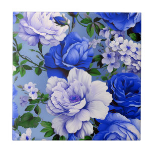 Big Retro Blue Ro Flower Kakelplatta