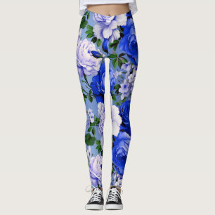 Big Retro Blue Ro Flower Leggings