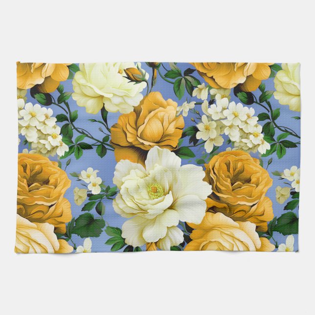 Big Retro Gul ros Flower Kökshandduk (Horisontell)