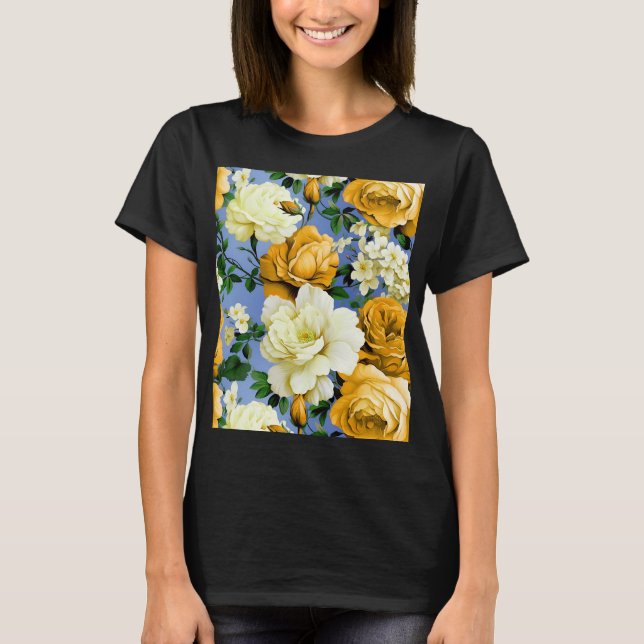 Big Retro Gul ros Flower T Shirt (Framsida)