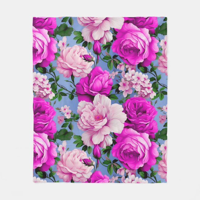 Big Retro Lila Ro Flower Fleecefilt (Framsidan)