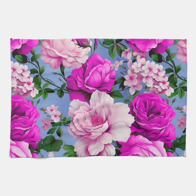 Big Retro Lila Ro Flower Kökshandduk (Horisontell)