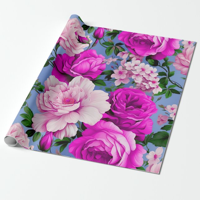 Big Retro Lila Ro Flower Presentpapper (Utrullad)