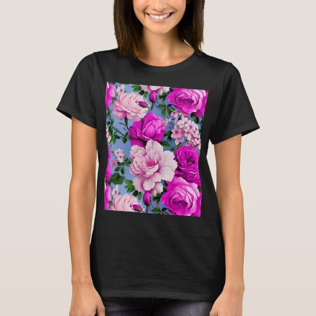 Big Retro Lila Ro Flower T Shirt (Framsida)
