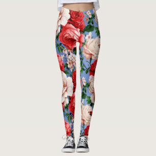 Big Retro Röd ros Flowers Leggings