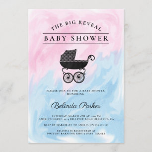 Big Reveal Rosa + Blue Baby Shower Inbjudningar