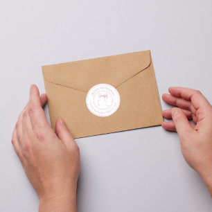 Big Ribbon Coquette Bow Rosa Return-adressetikett Runt Klistermärke