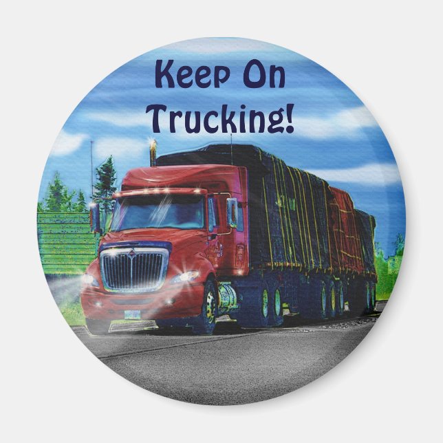 Big Rig Red Cargo Lastbil för barn och Truckers Magnet (Framsidan)