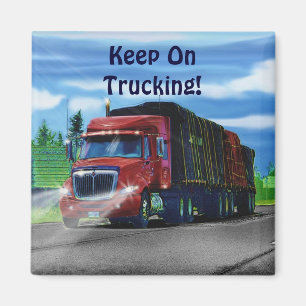 Big Rig Red Cargo Lastbil för barn och Truckers Magnet