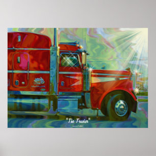 Big Rig Red FreightlinerTruck-drivrutinens konst P Poster