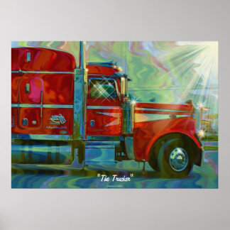 Big Rig Red FreightlinerTruck-drivrutinens konst P Poster
