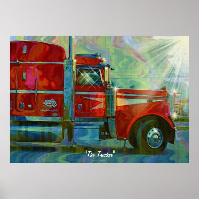 Big Rig Red FreightlinerTruck-drivrutinens konst P Poster (Framsidan)