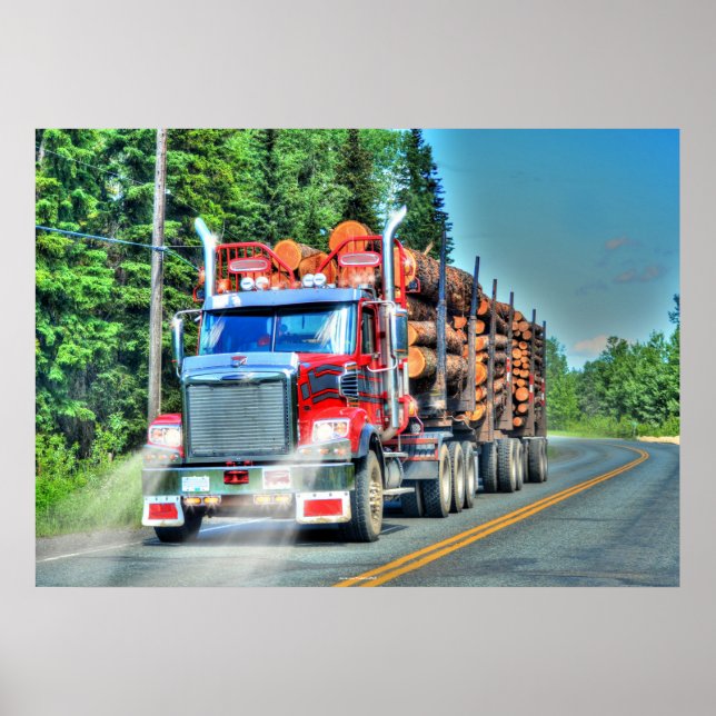 Big Rig Red Logging Lastbil Driver Poster (Framsidan)