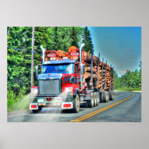Big Rig Red Logging Lastbil Driver Poster