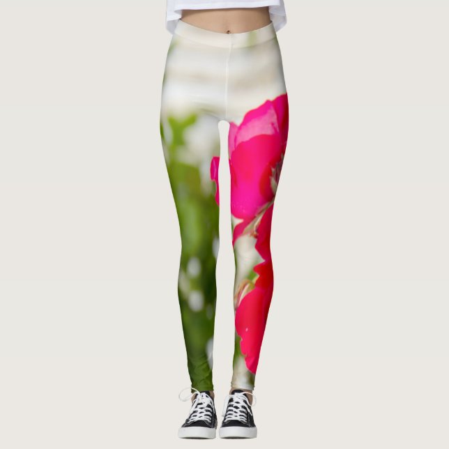 Big röd ros i trädgården leggings (Framsida)