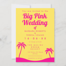 Big Rosa Bröllop Barbiecore Trendig Gult Beach Inbjudningar
