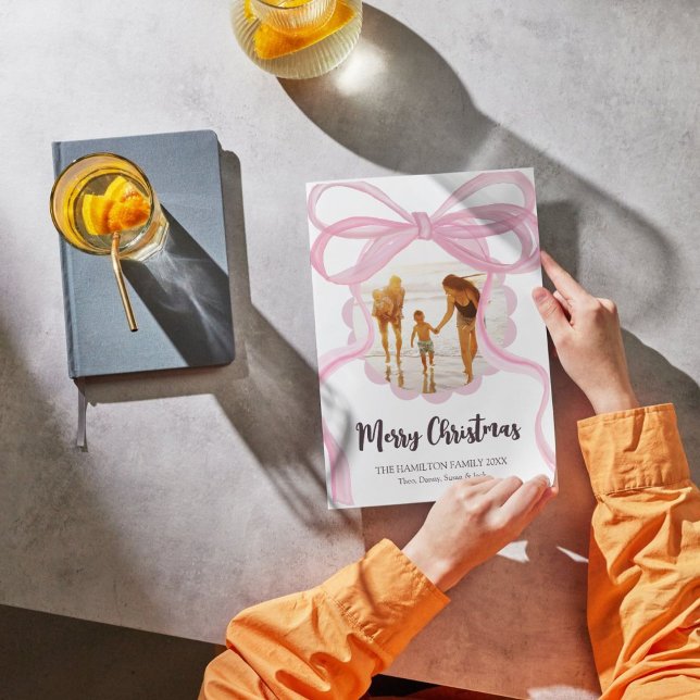 Big Rosa Coquette Bow Julfotoport Julkort (Skapare uppladdad)