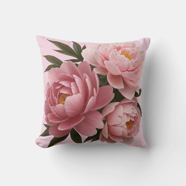 Big Rosa Peonies Pillows-Vintage Blommigt Kudde (Framsida)