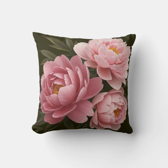 Big Rosa Peonies Pillows-Vintage Blommigt Kudde (Framsida)