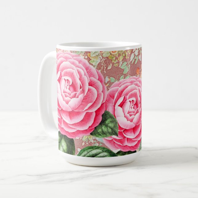 Big Rosa ros Art Mugg Kopp (Framsida vänster)
