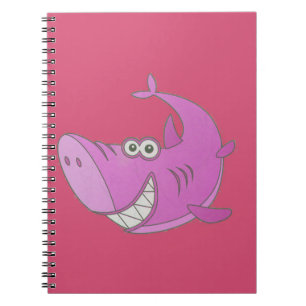 Big Rosa Tecknad Shark Anteckningsbok Med Spiral