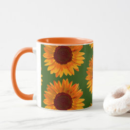 Big Rustic Orange Solros Mönster Blommigt Mugg