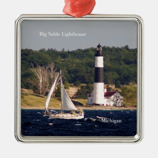 Big Sable-fyr och båt-prydnadsföremål Julgransprydnad Metall (Framsidan)