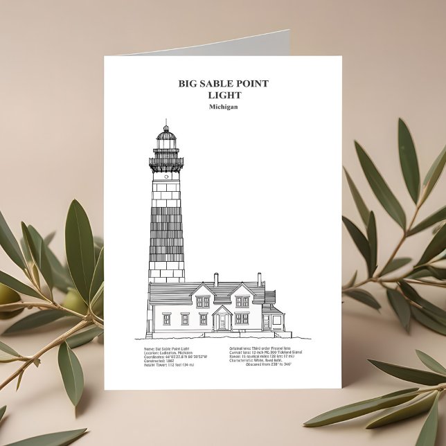 Big Sable Point fyr - Michigan - BD Tack Kort (Big Sable Point Lighthouse - Michigan - BD. Thank You Card)
