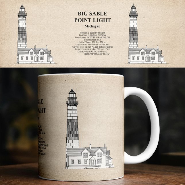 Big Sable Point fyr - Michigan - SBD Kaffemugg (Big Sable Point Lighthouse - Michigan - SBD. Coffee Mug)