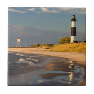 Big Sable Point Fyren Vid Lake Michigan 2 Kakelplatta