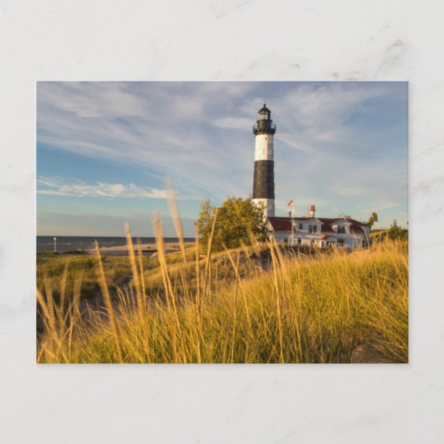 Big Sable Point Fyren vid Lake Michigan Vykort (Framsida)
